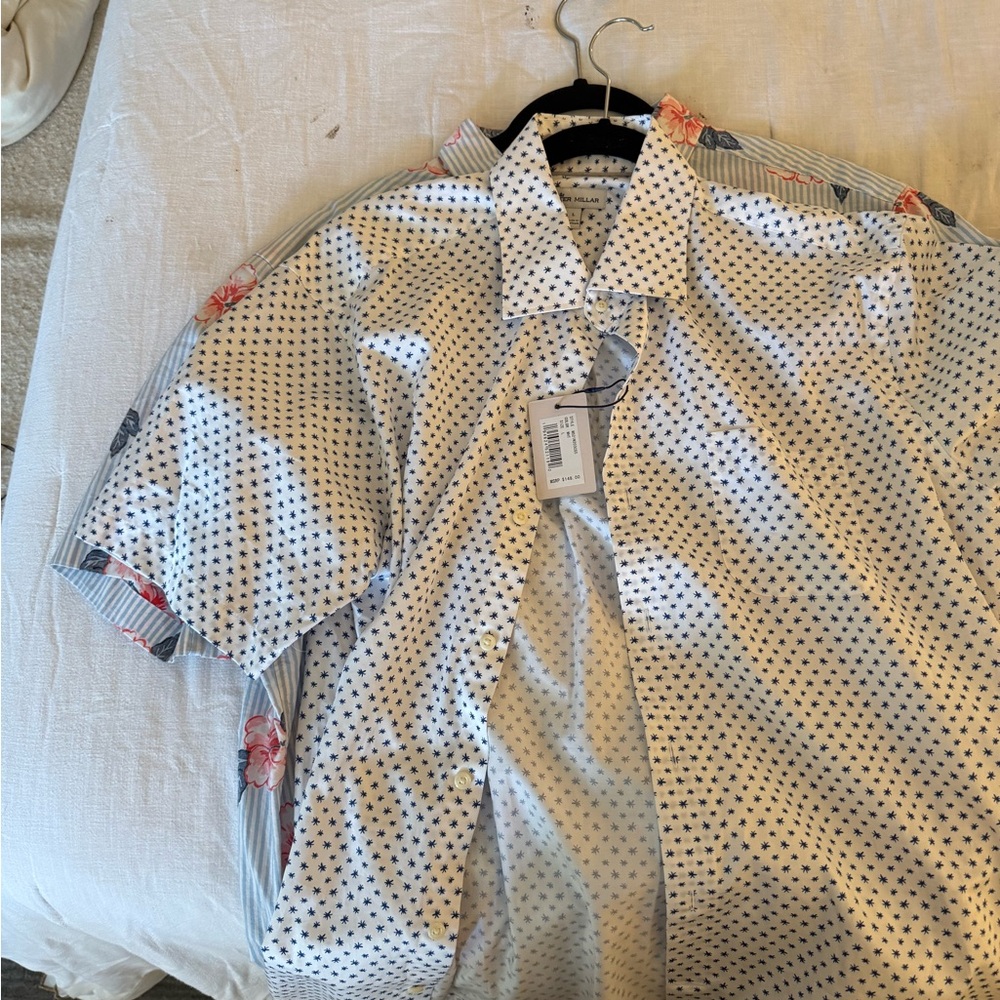 Peter Millar White and Navy Polka Dot Shirt